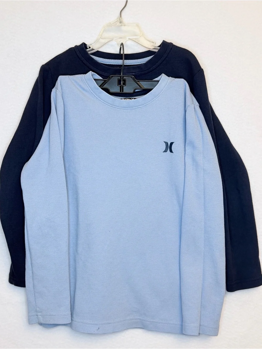 Hurley Boys Size 8 2 Pack Thermal Waffle Long Sleeve Henley Shirt Fall Blue